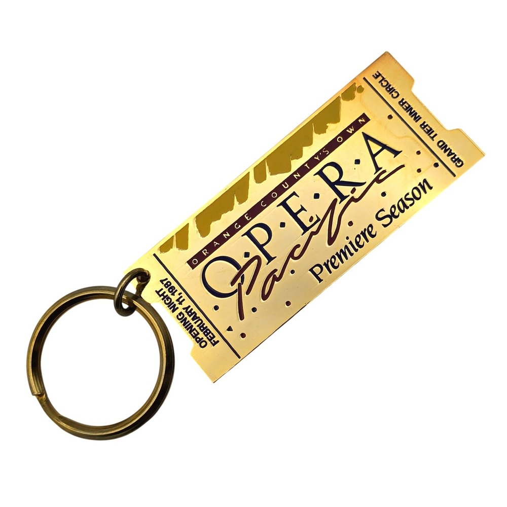 Vtg Gold‎ Tone Ticket Stub Keychain Pacific Opera Premiere Season 1987 Souvenir